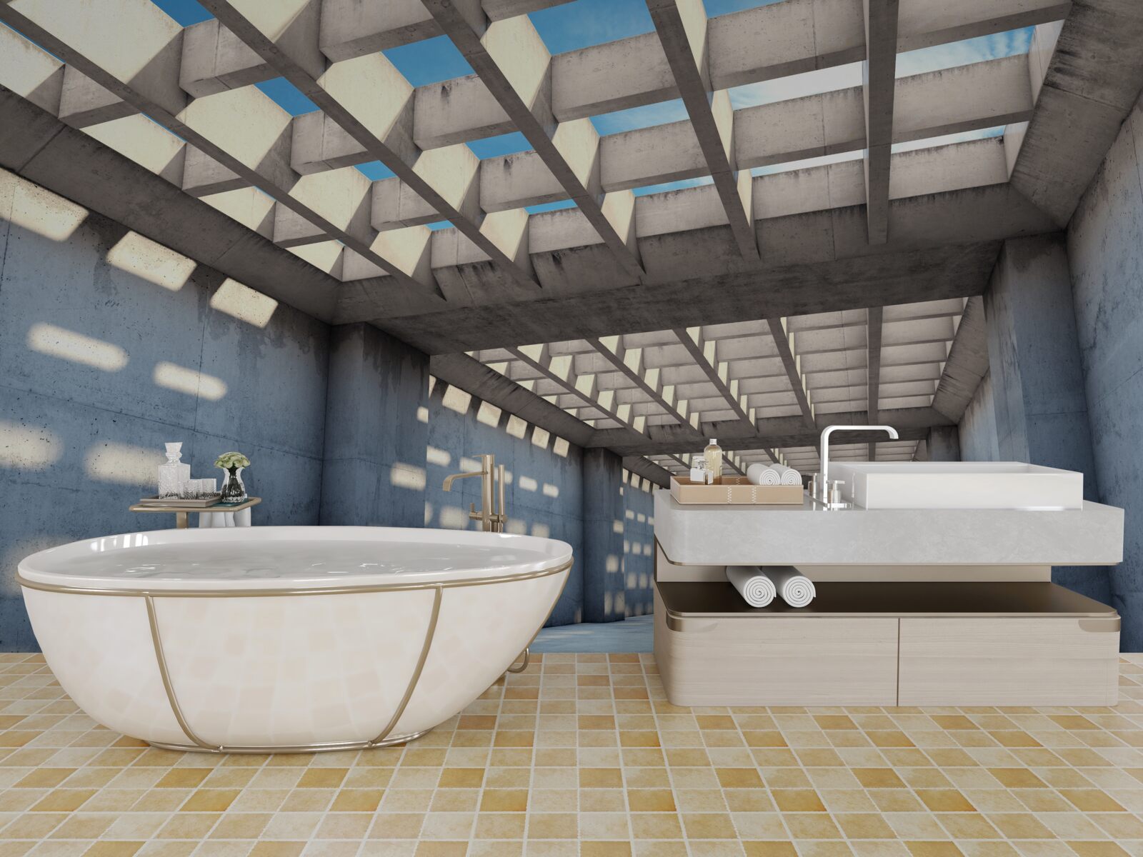 Фотошпалери залитий світлом передпокій з прозорою дерев'яною стелею