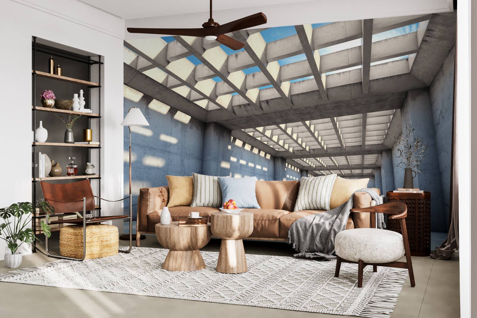 Фотошпалери залитий світлом передпокій з прозорою дерев'яною стелею