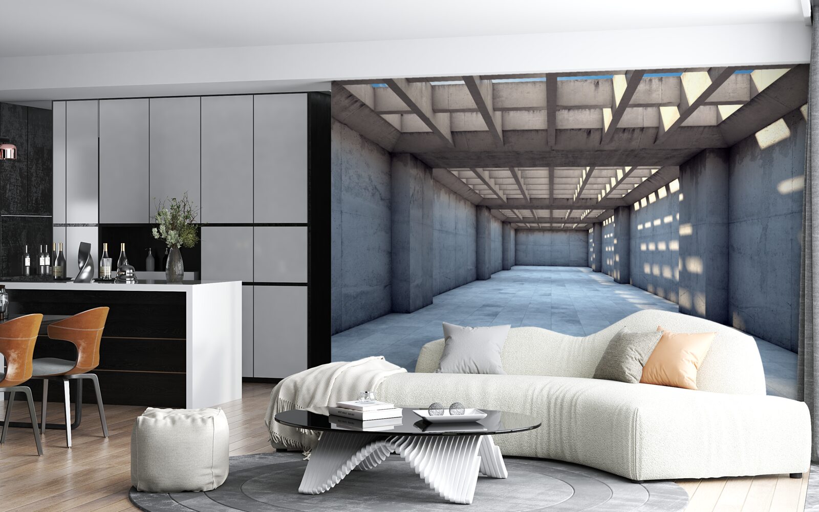 Фотошпалери яскраво освітлений коридор зі стелею, вкритою дерев'яною решіткою