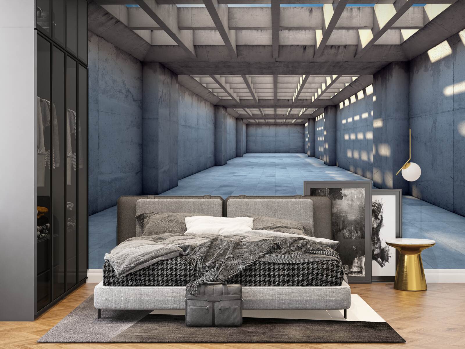 Фотошпалери яскраво освітлений коридор зі стелею, вкритою дерев'яною решіткою