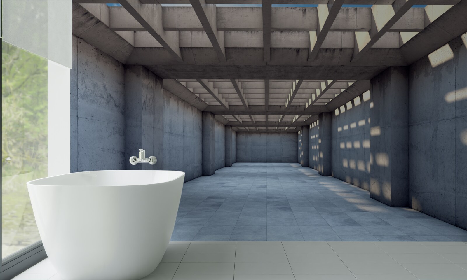 Фотошпалери яскраво освітлений коридор зі стелею, вкритою дерев'яною решіткою