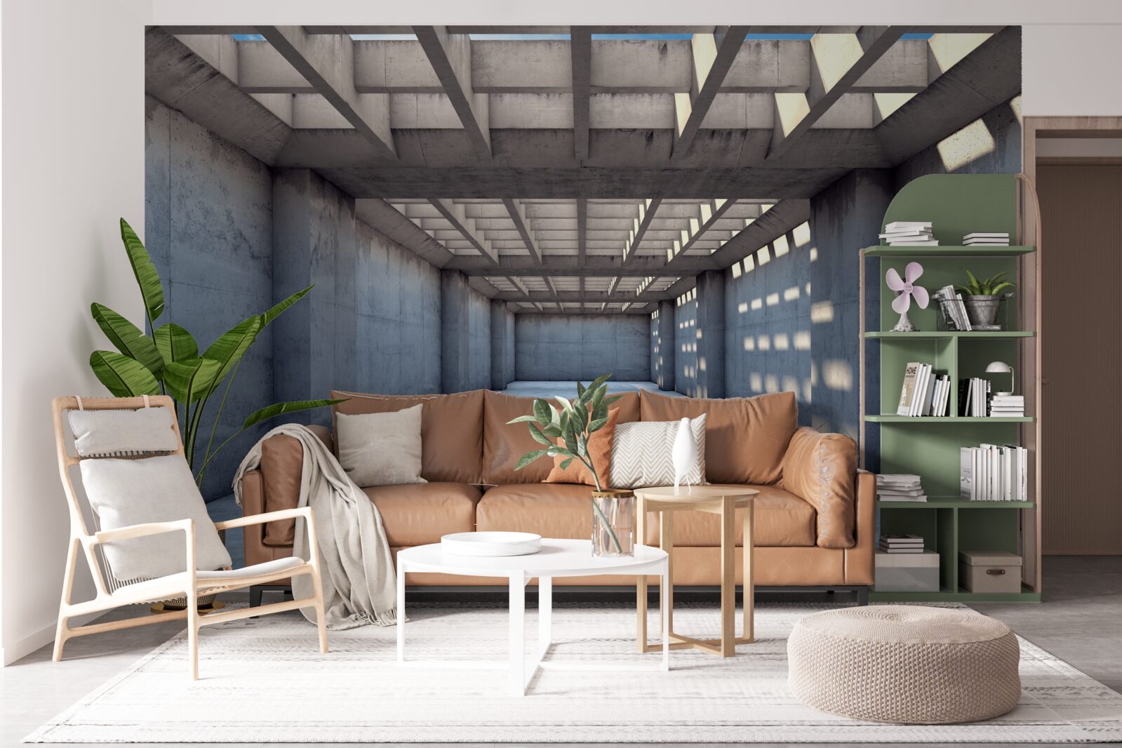 Фотошпалери яскраво освітлений коридор зі стелею, вкритою дерев'яною решіткою