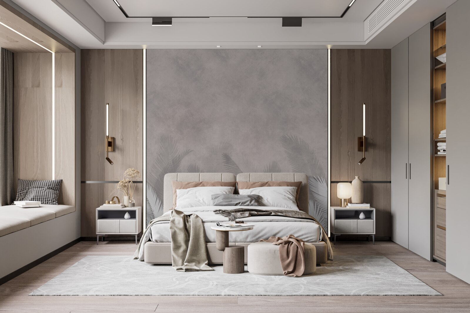 Фотошпалери туманний ліс осяяний яскравим листям папороті