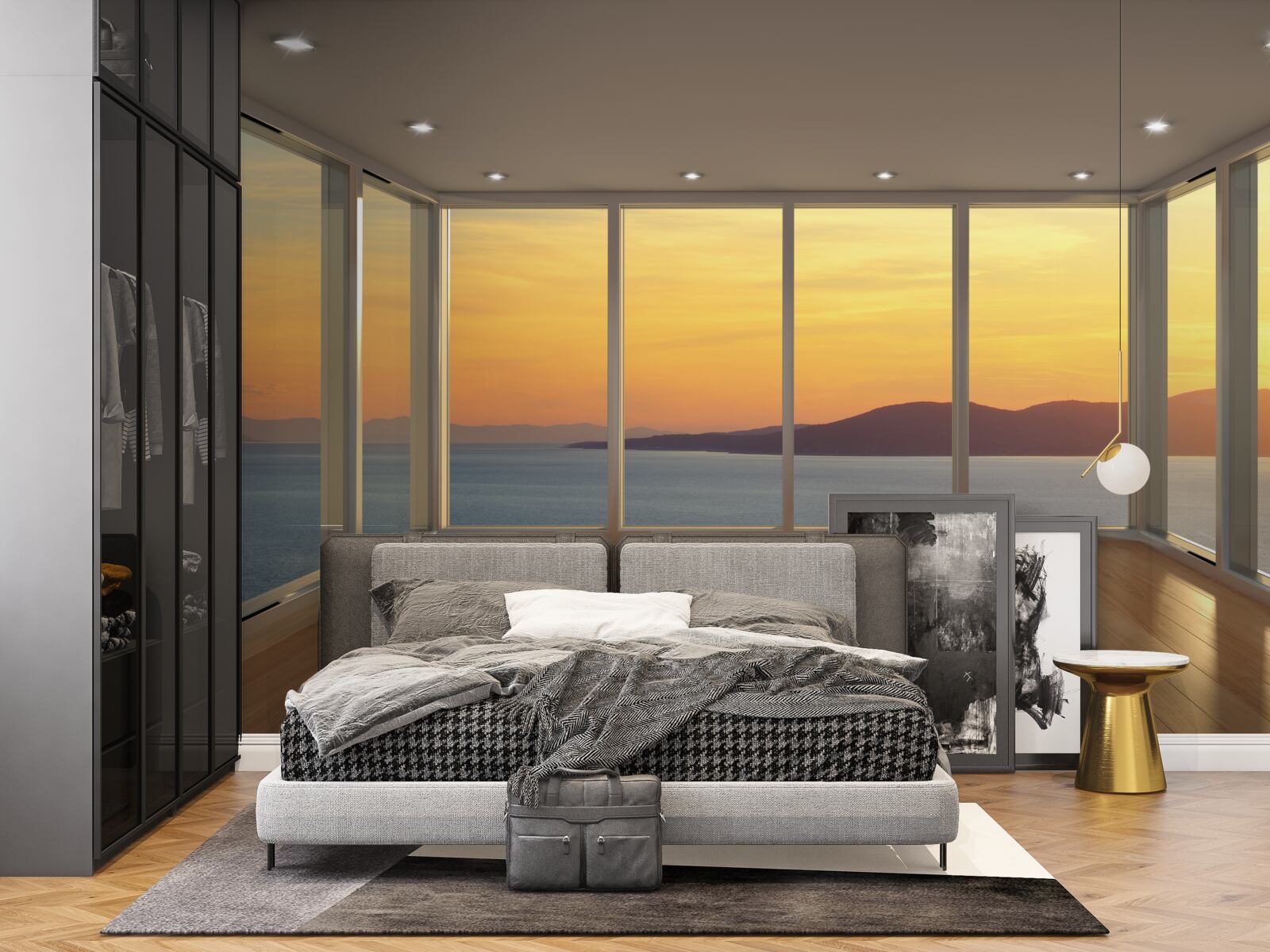 Фотошпалери неймовірно красивий краєвид заходу сонця та моря з панорамних вікон