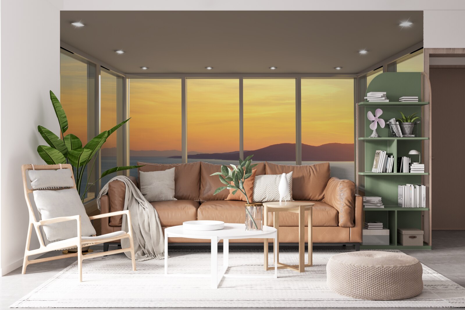 Фотошпалери неймовірно красивий краєвид заходу сонця та моря з панорамних вікон