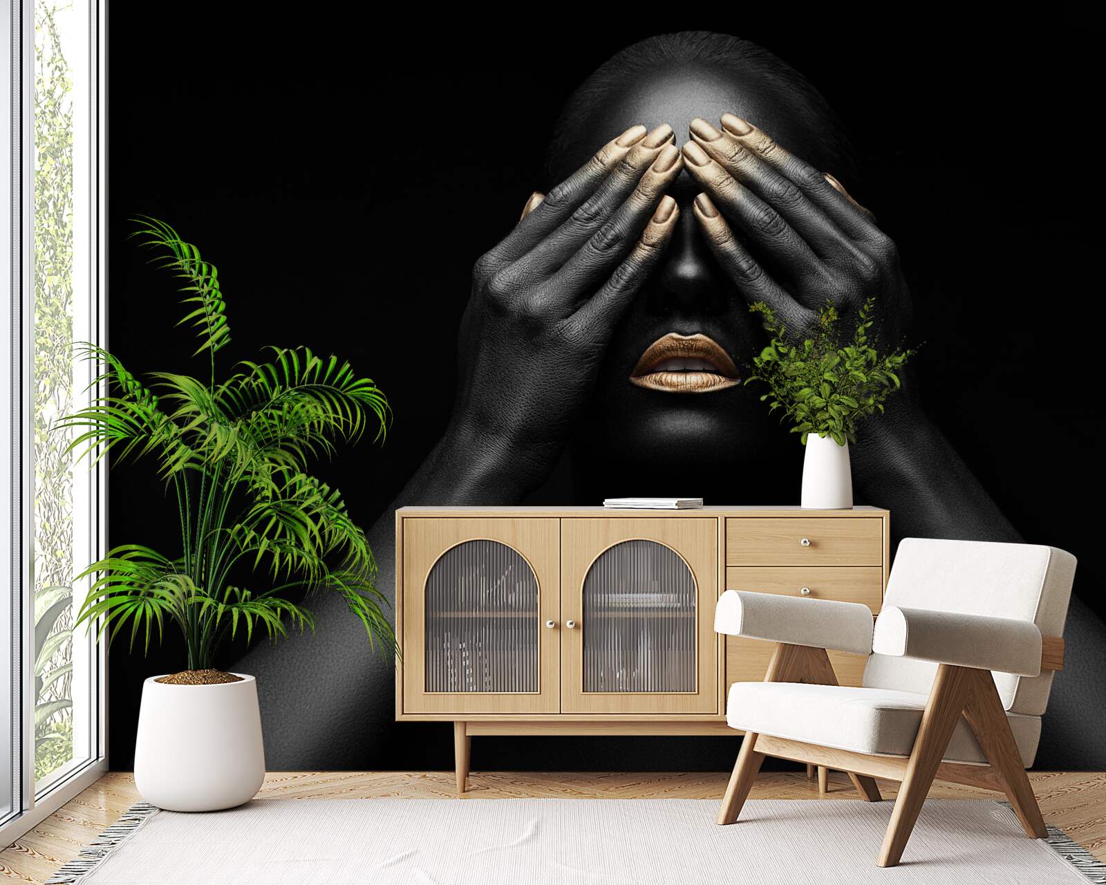 Фотошпалери дівчина затулила очі руками