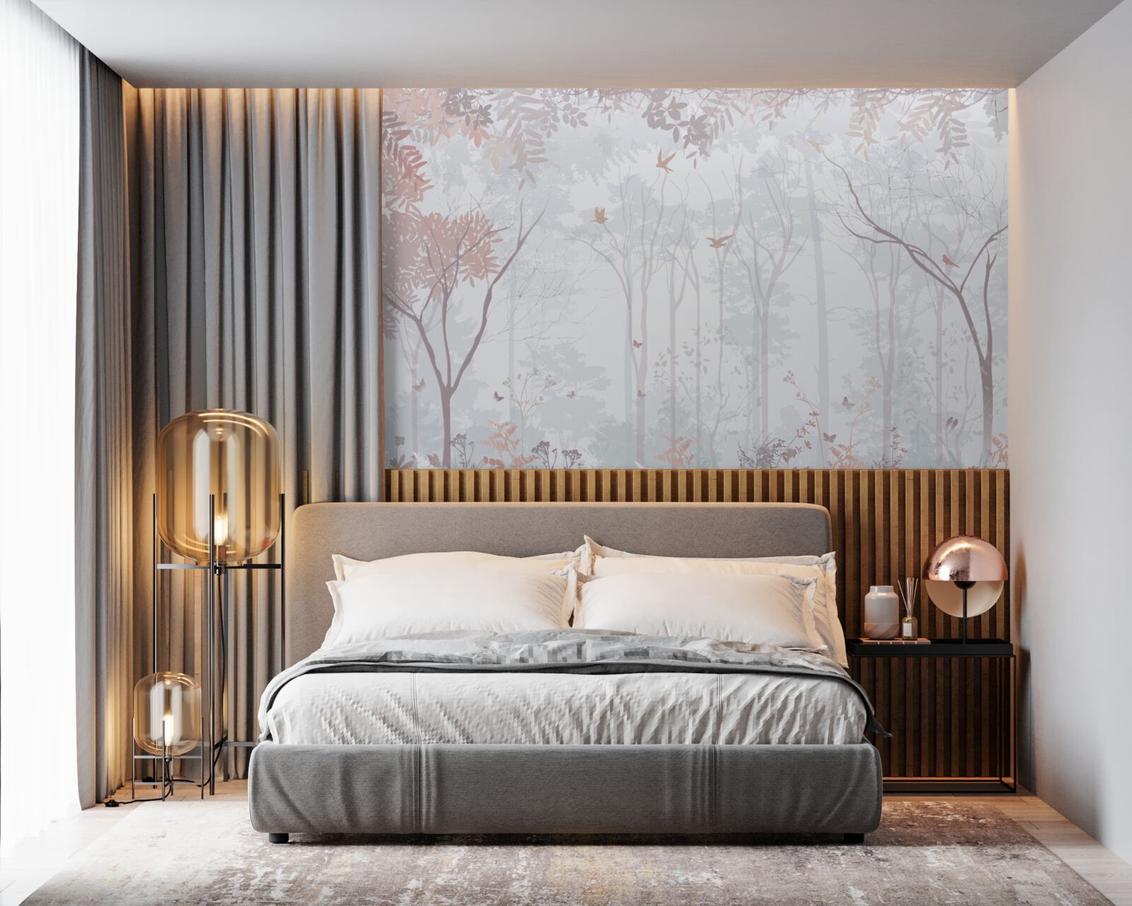 Фотошпалери туманний ліс осіннього ранку