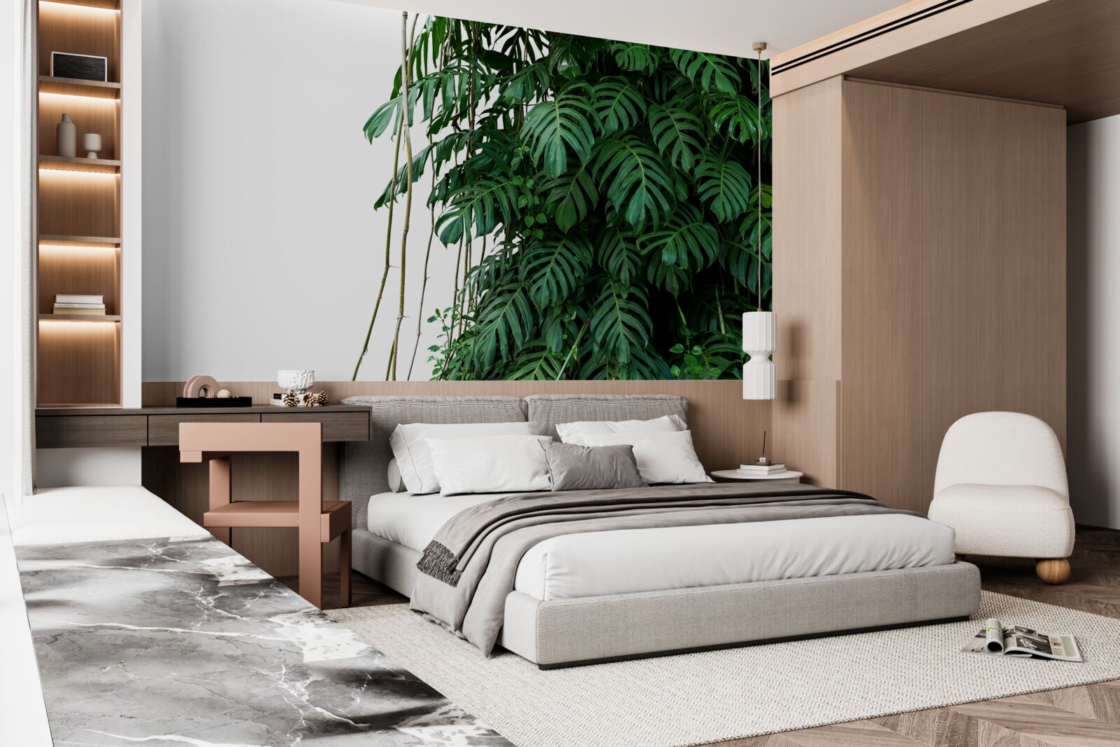 Фотошпалери щільне листя монстери у відтінках зеленого