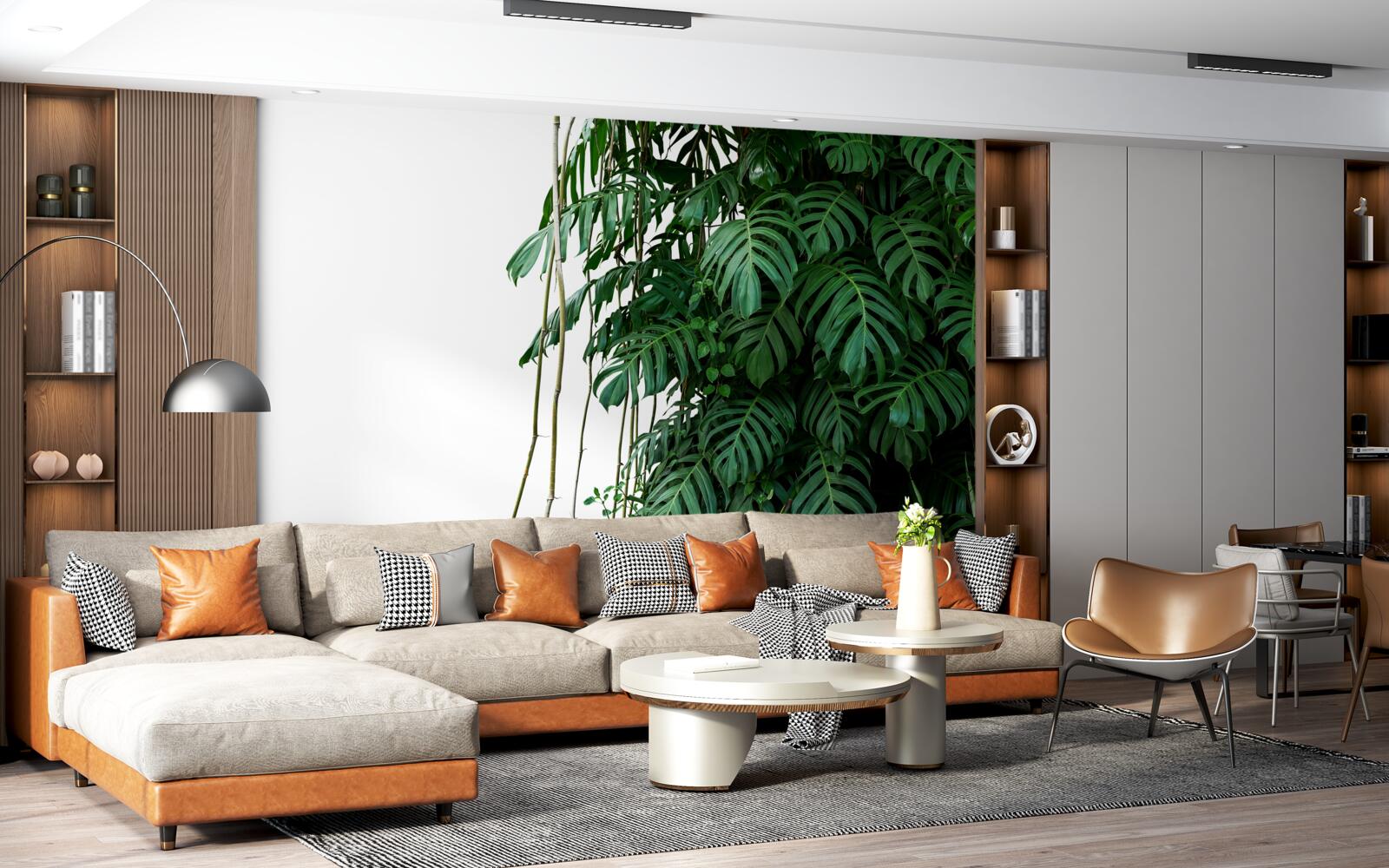 Фотошпалери щільне листя монстери у відтінках зеленого