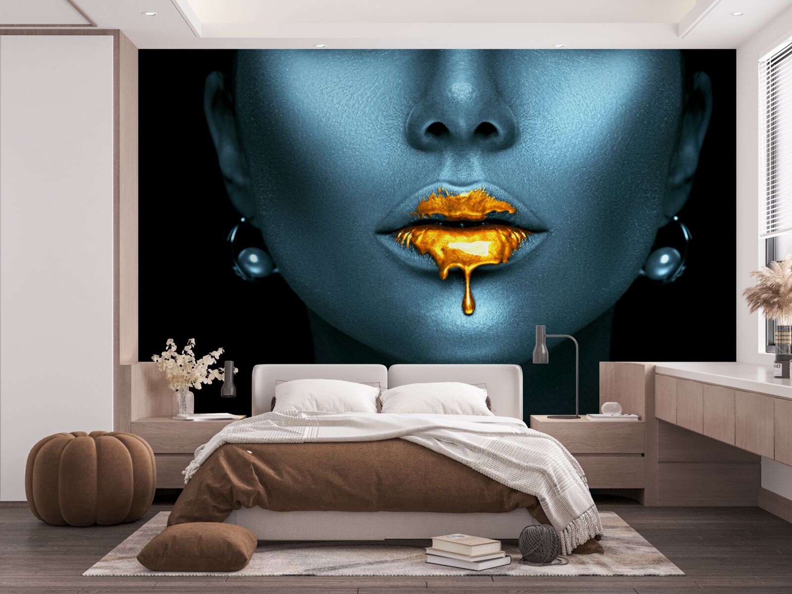 Фотошпалери жінка з губами, нафарбованими золотою фарбою
