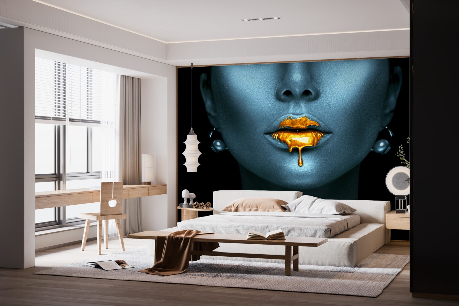 Фотошпалери жінка з губами, нафарбованими золотою фарбою