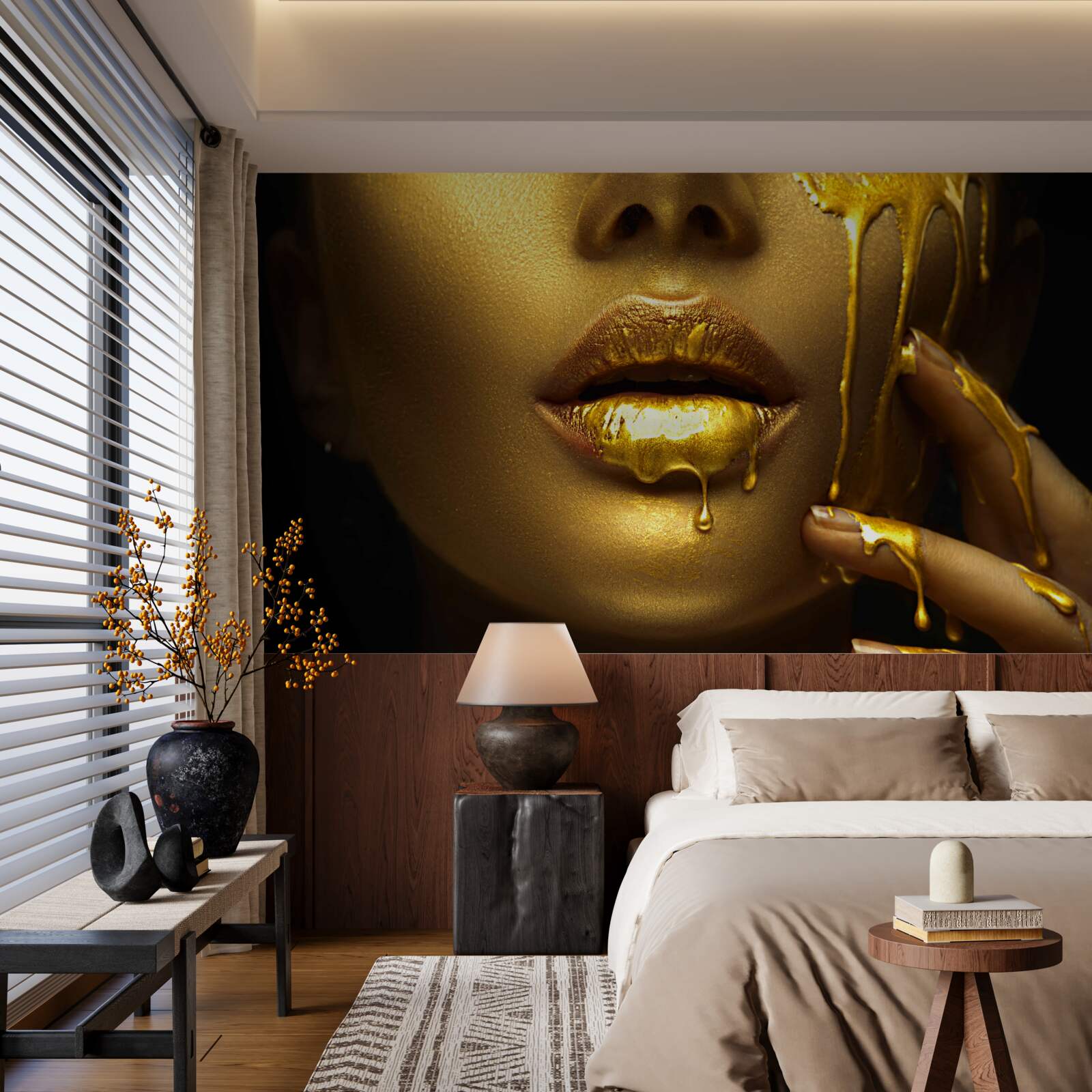 Фотошпалери жінка, вкрита золотистою пігментацією