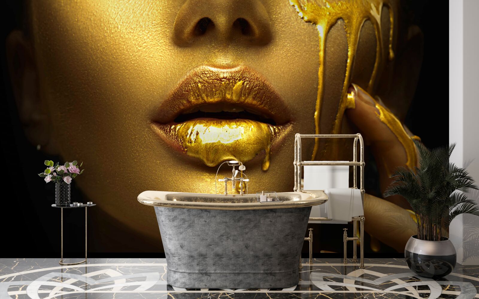 Фотошпалери жінка, вкрита золотистою пігментацією