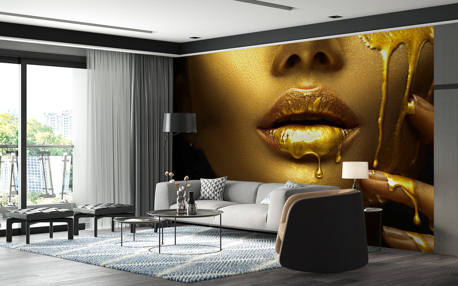 Фотошпалери жінка, вкрита золотистою пігментацією