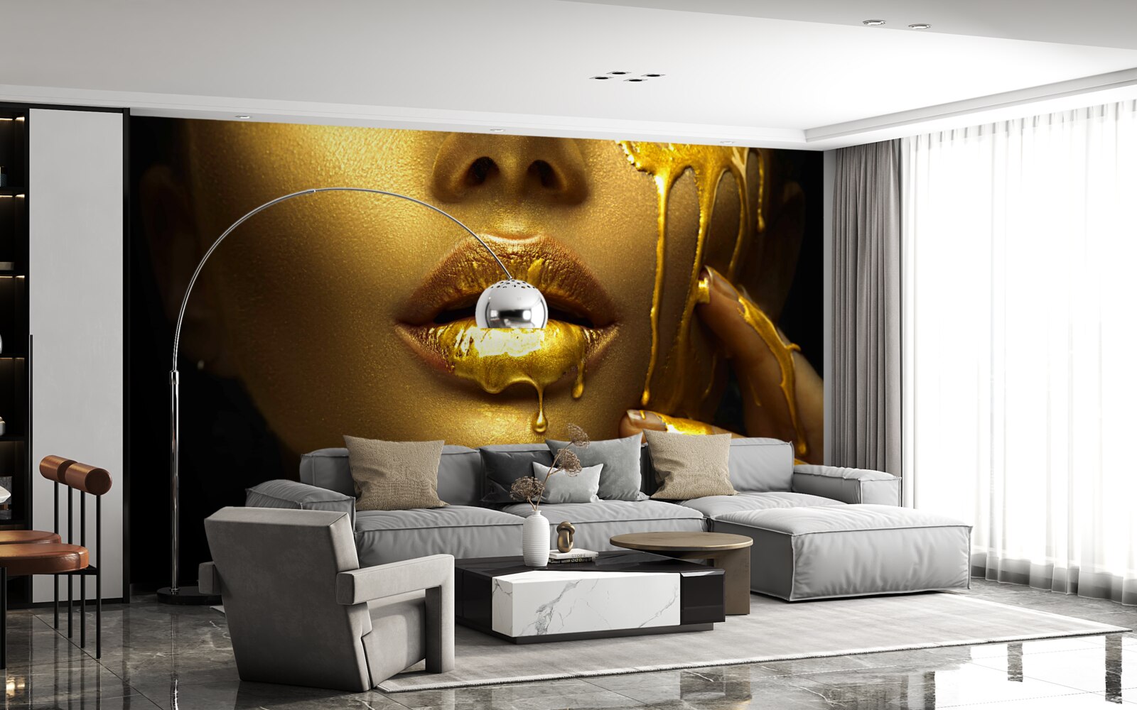 Фотошпалери жінка, вкрита золотистою пігментацією