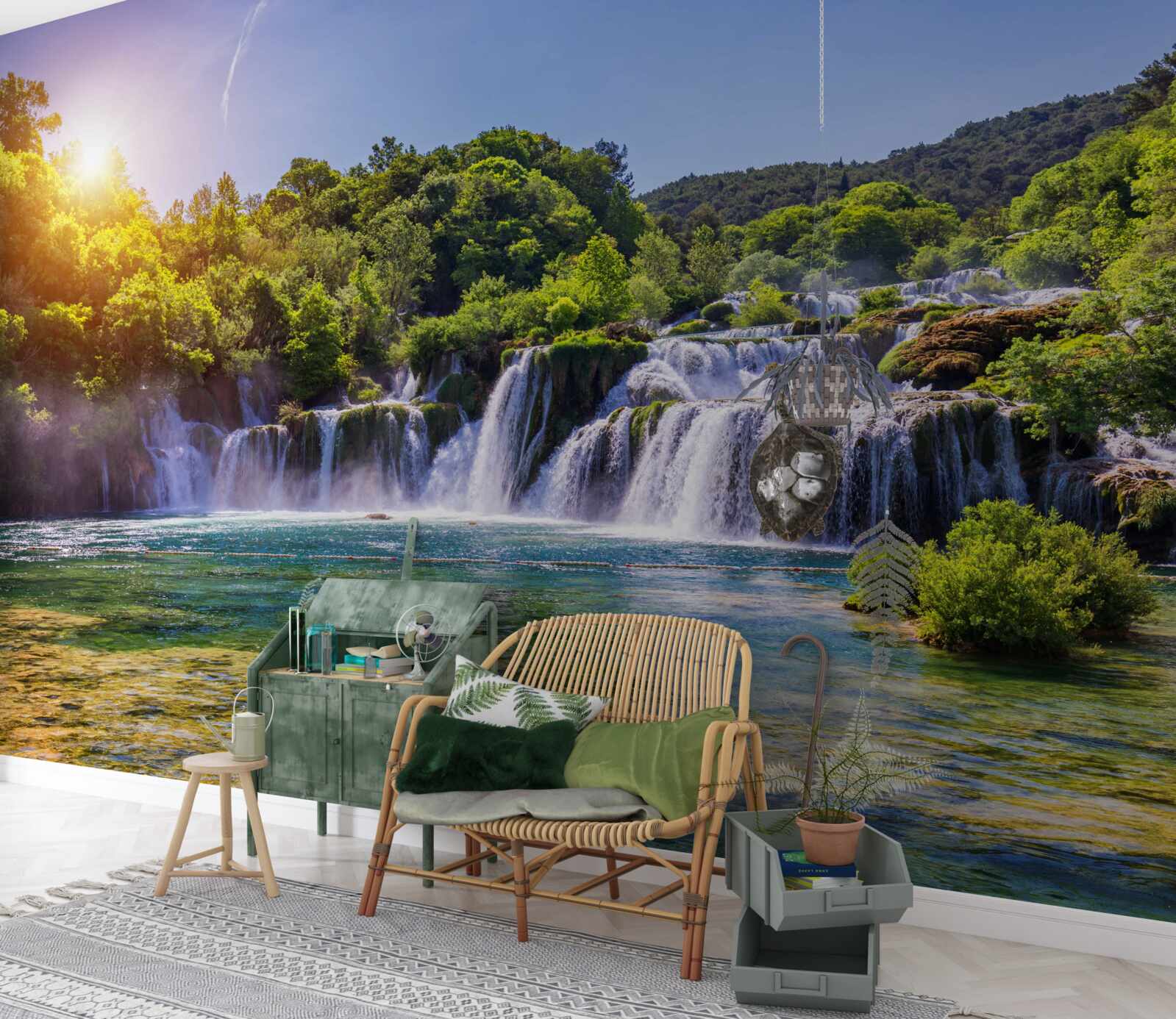 Фотошпалери водоспад, що мчить води в сутінках, видає гучний звук