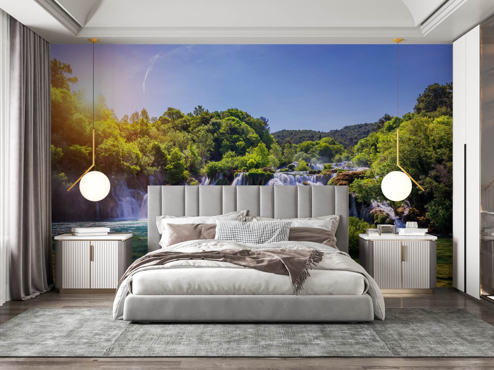 Фотошпалери водоспад, що мчить води в сутінках, видає гучний звук