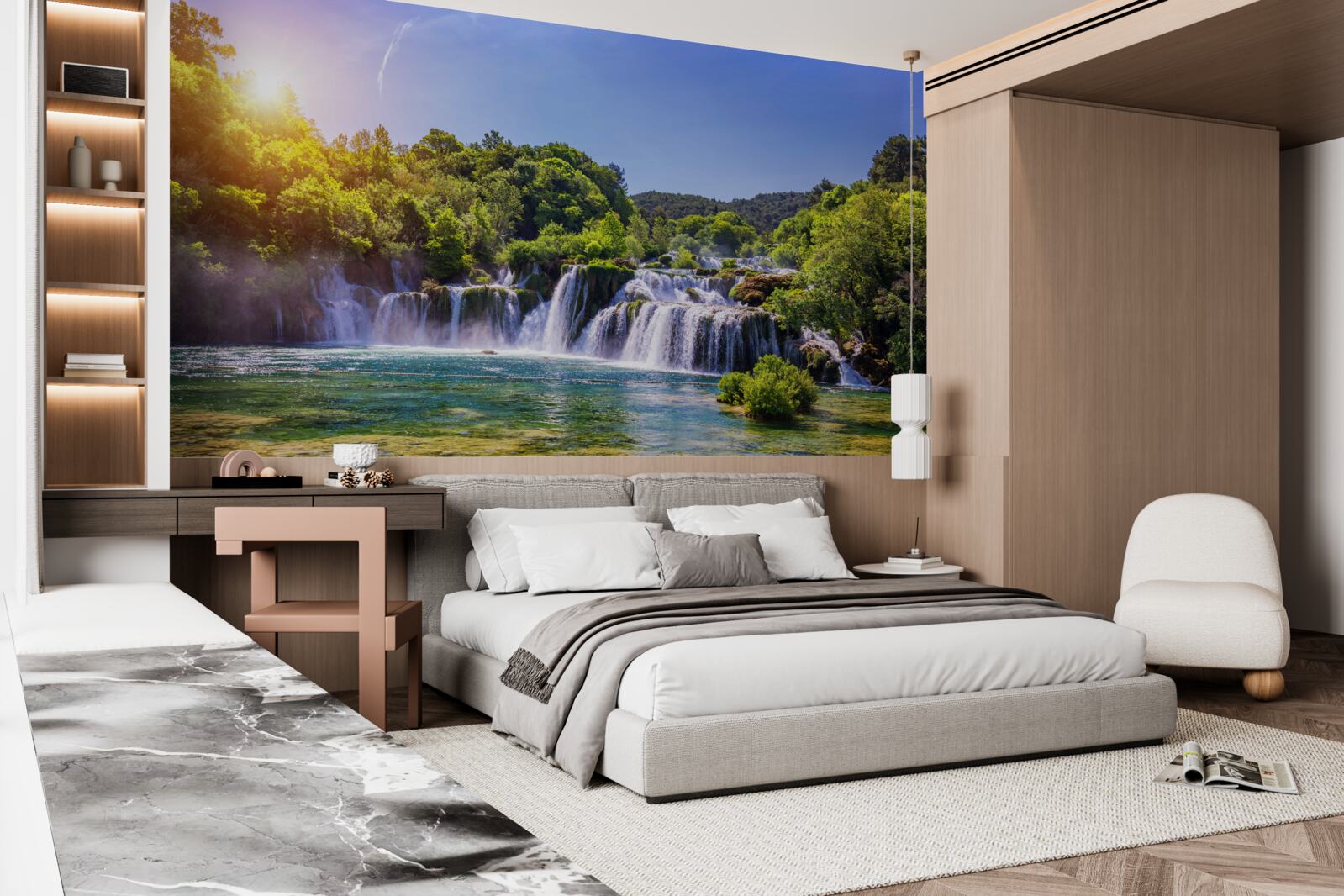 Фотошпалери водоспад, що мчить води в сутінках, видає гучний звук