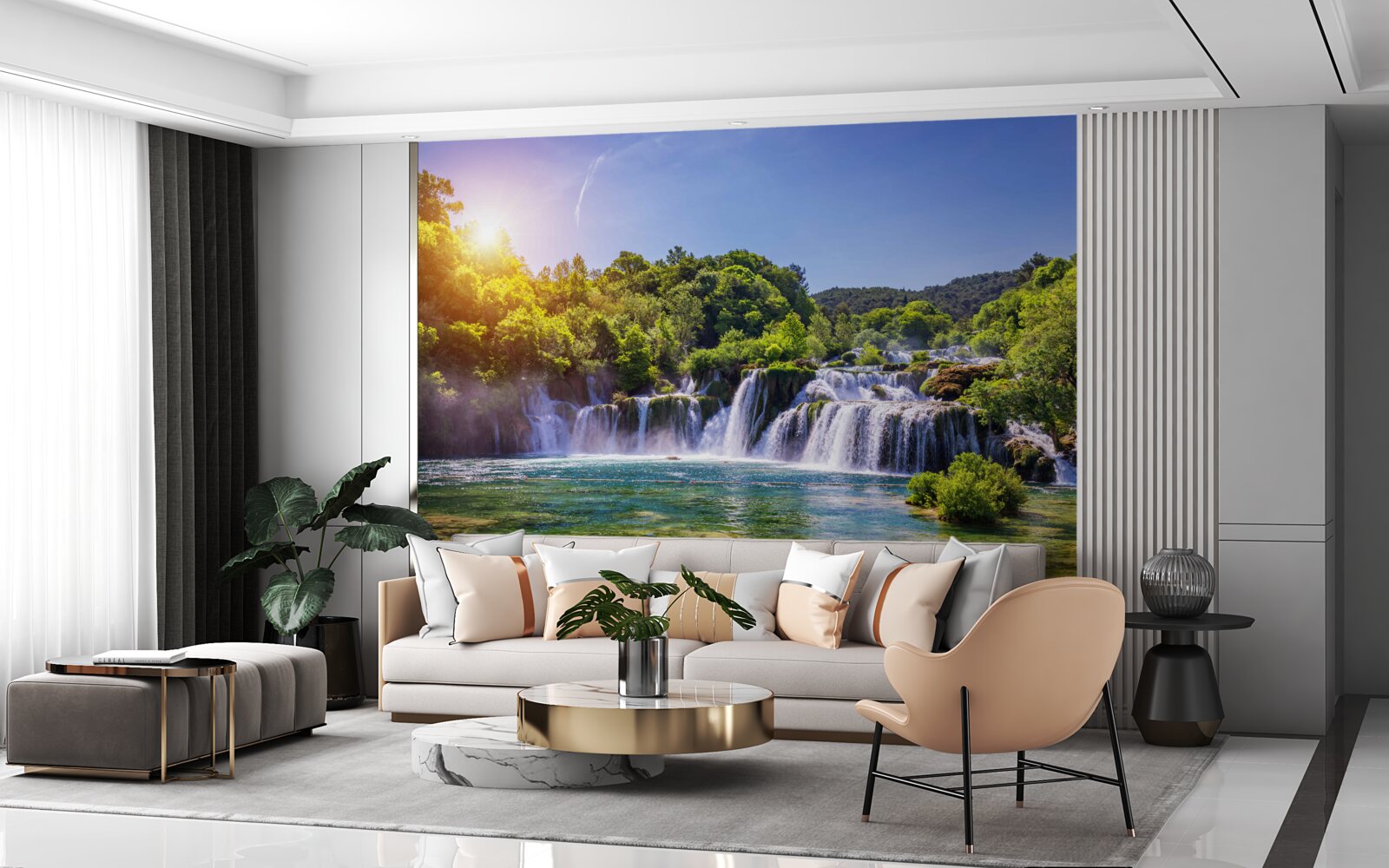 Фотошпалери водоспад, що мчить води в сутінках, видає гучний звук