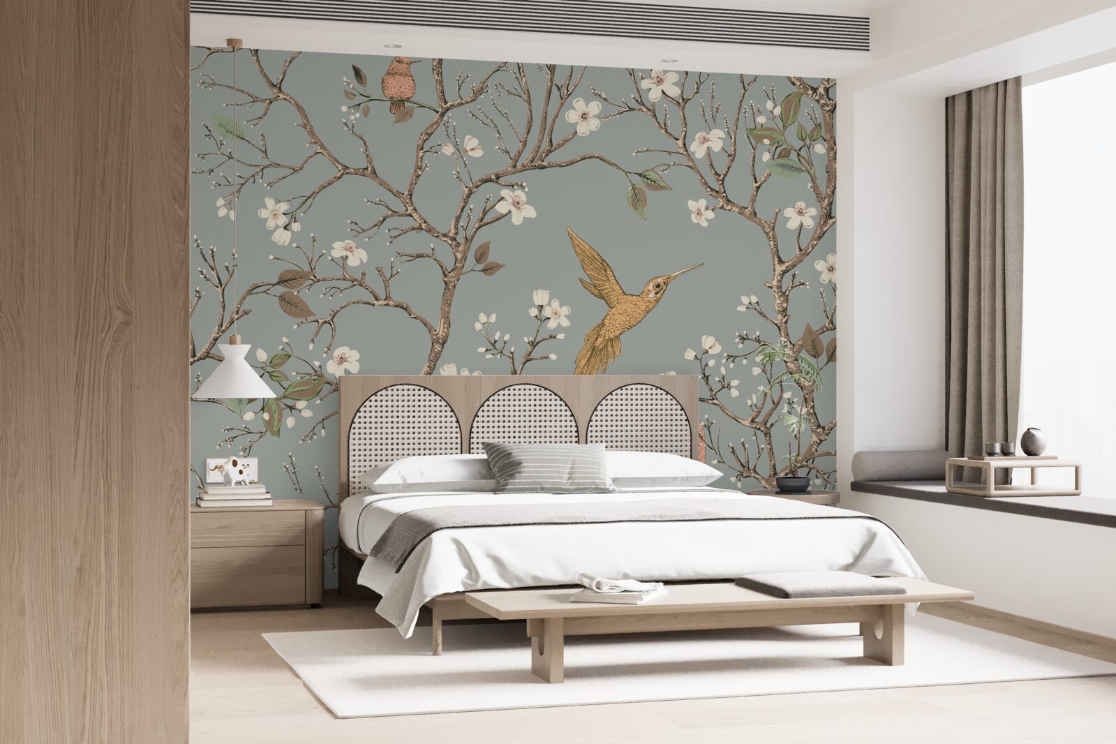 Фотошпалери квітуче дерево та колібрі