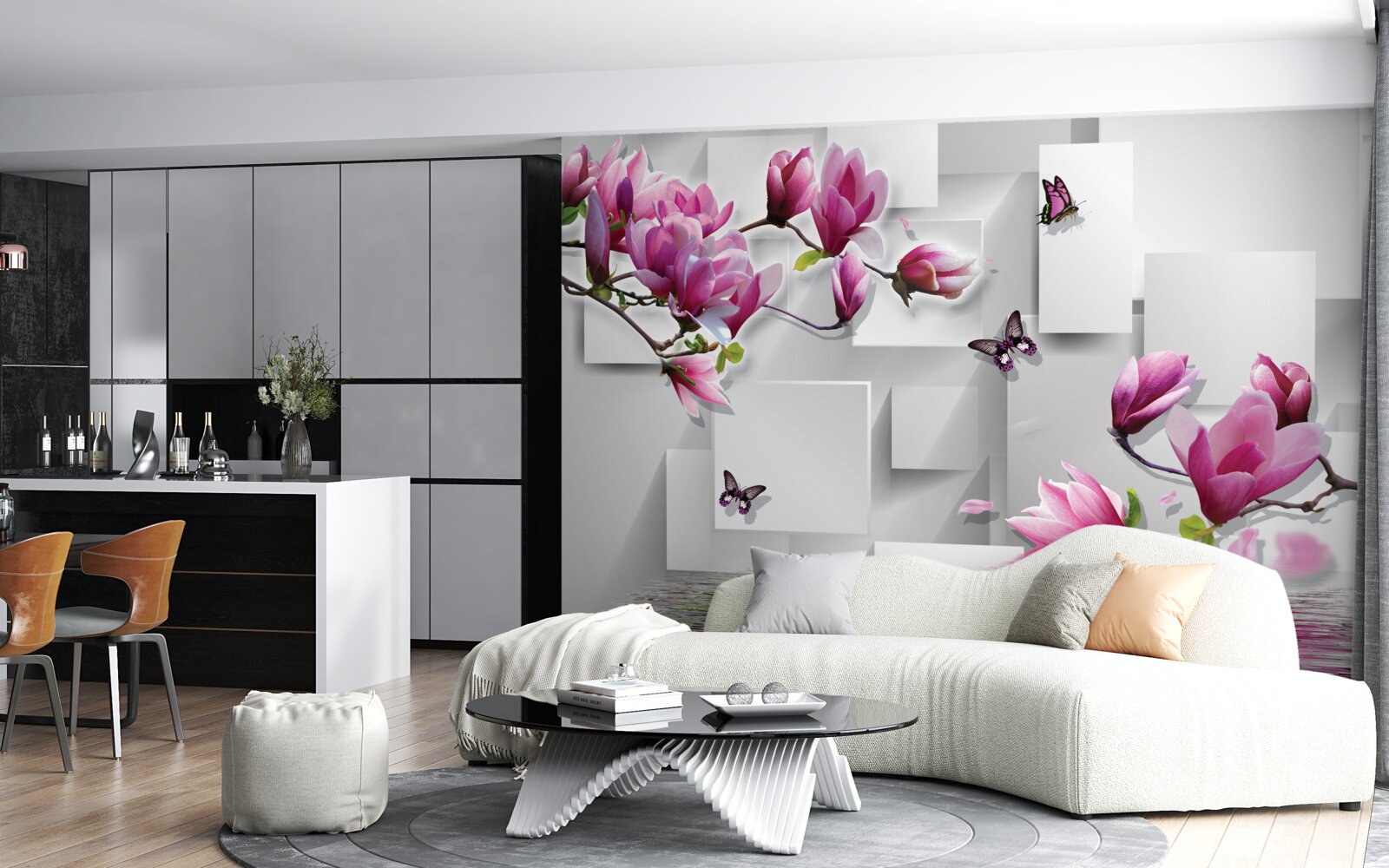 Фотошпалери фіолетові магнолії, що пливуть над водою