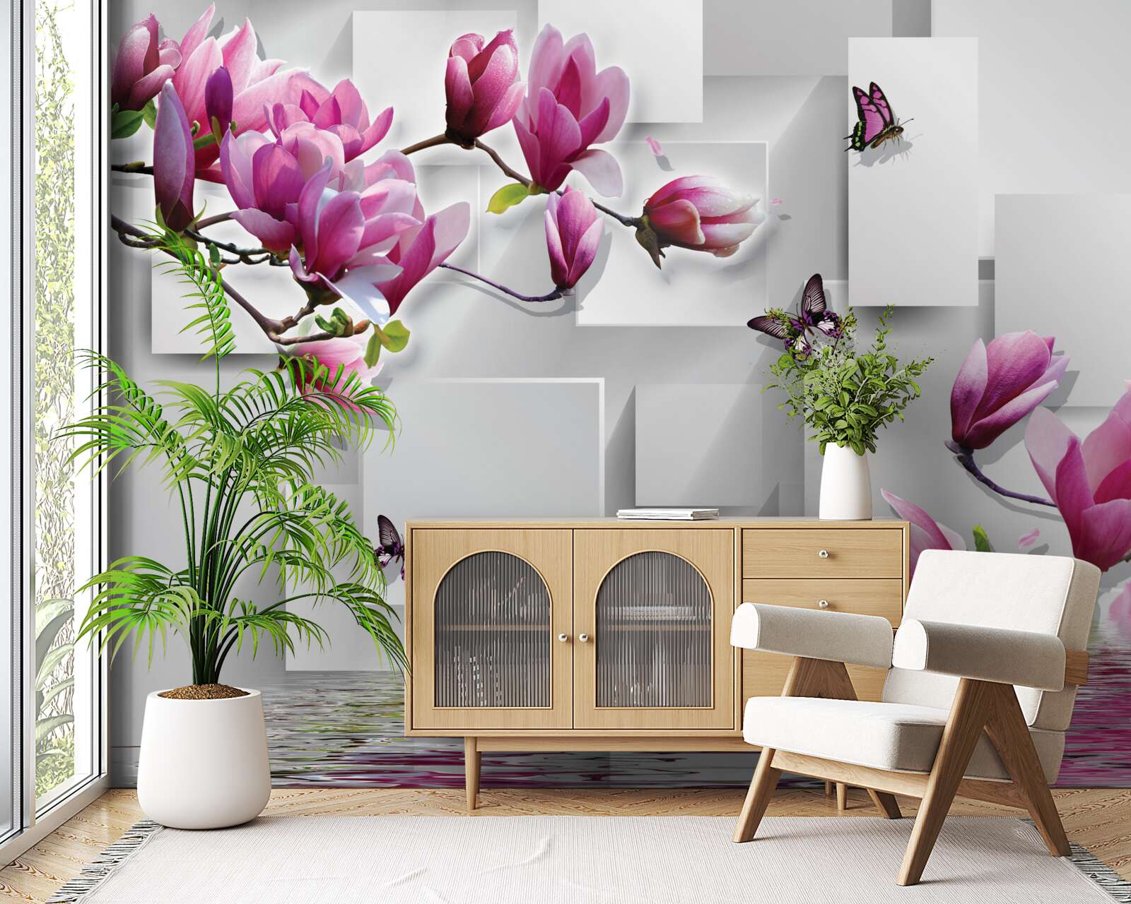 Фотошпалери фіолетові магнолії, що пливуть над водою