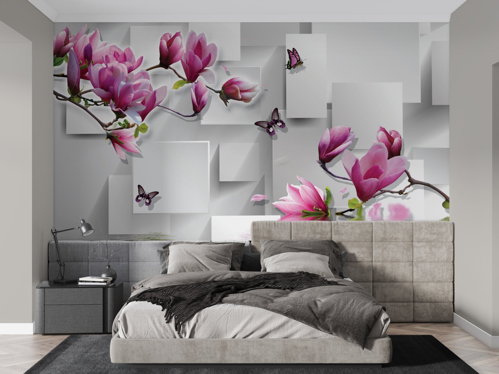 Фотошпалери фіолетові магнолії, що пливуть над водою