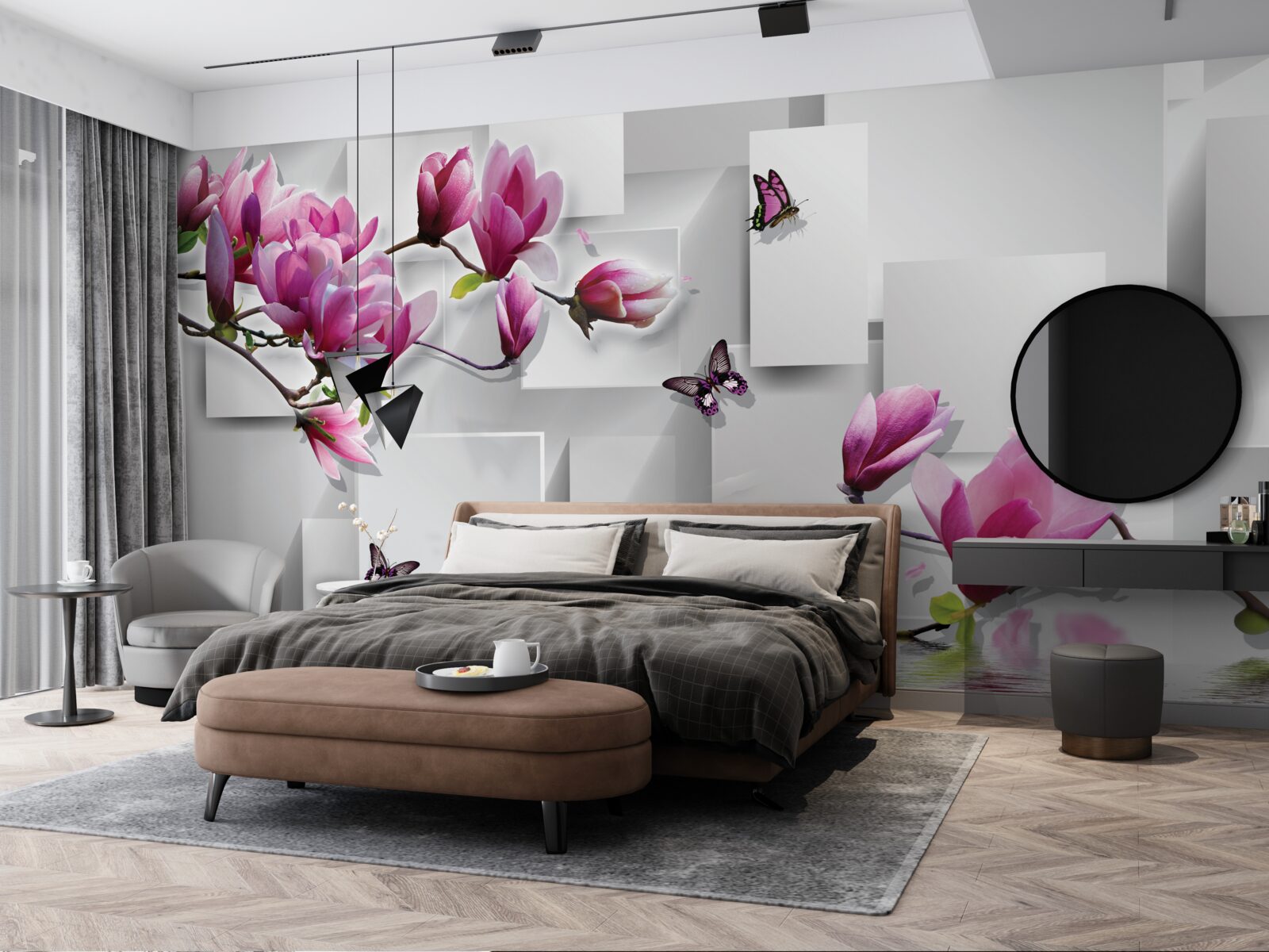 Фотошпалери фіолетові магнолії, що пливуть над водою