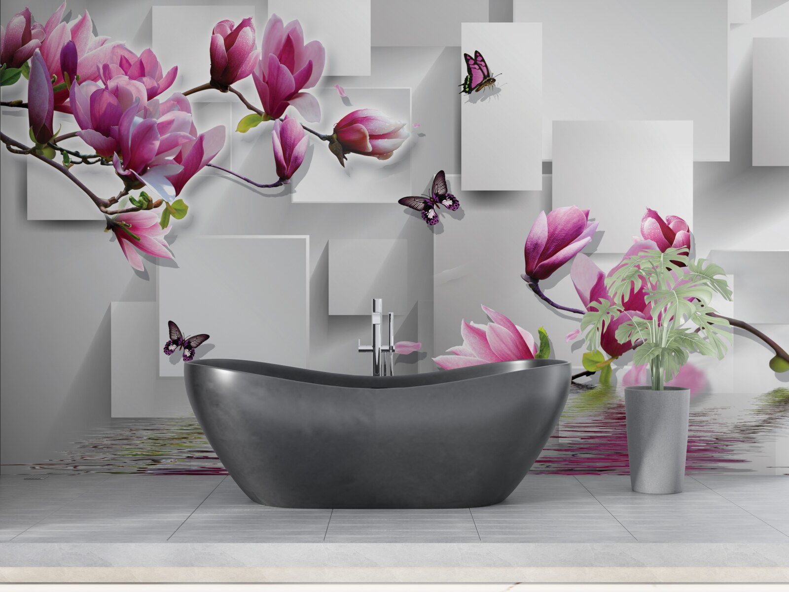 Фотошпалери фіолетові магнолії, що пливуть над водою