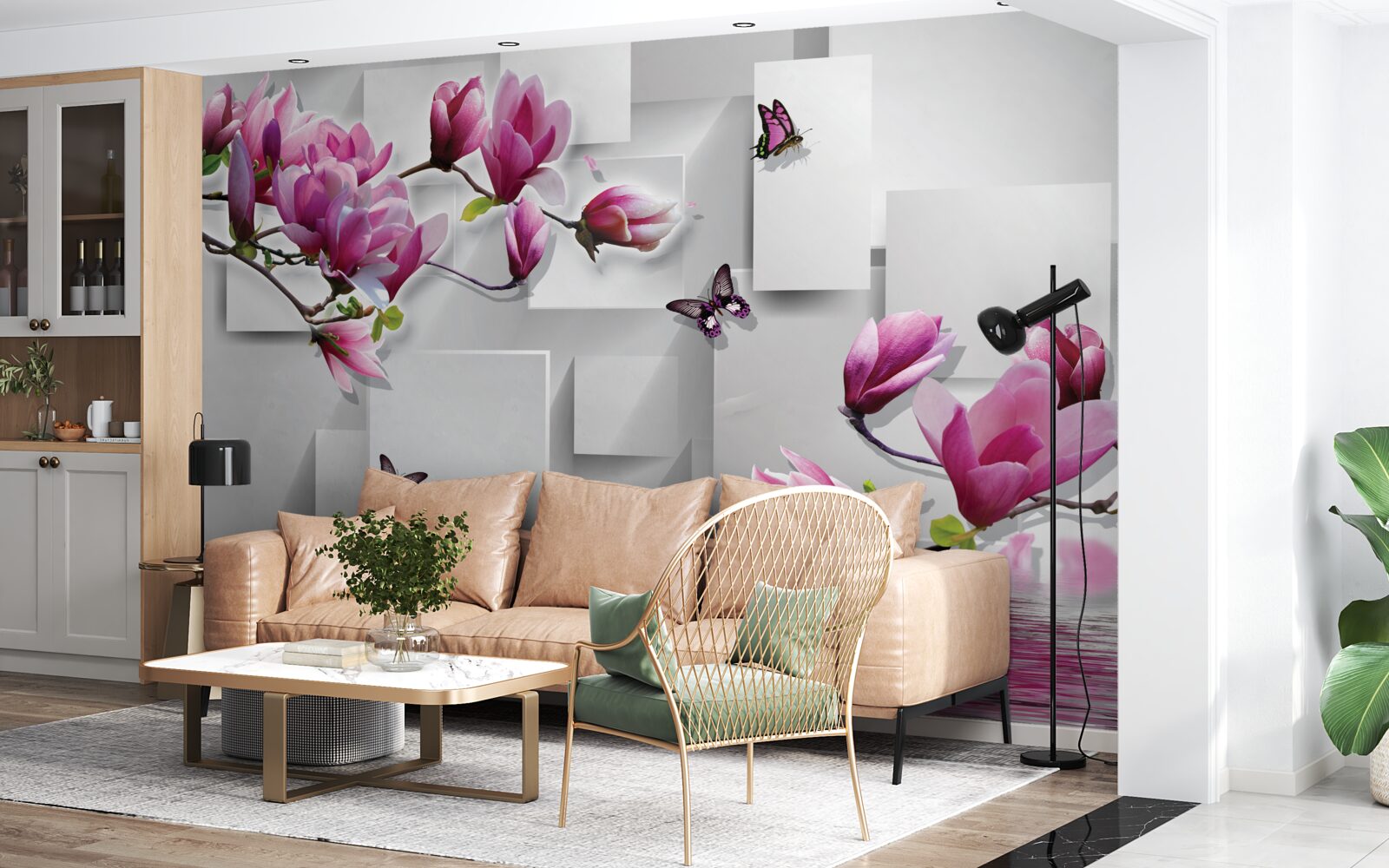 Фотошпалери фіолетові магнолії, що пливуть над водою