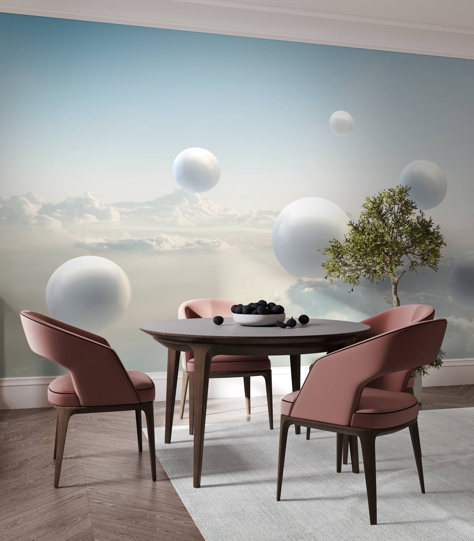 Фотошпалери білі кулі, що пливуть у небі