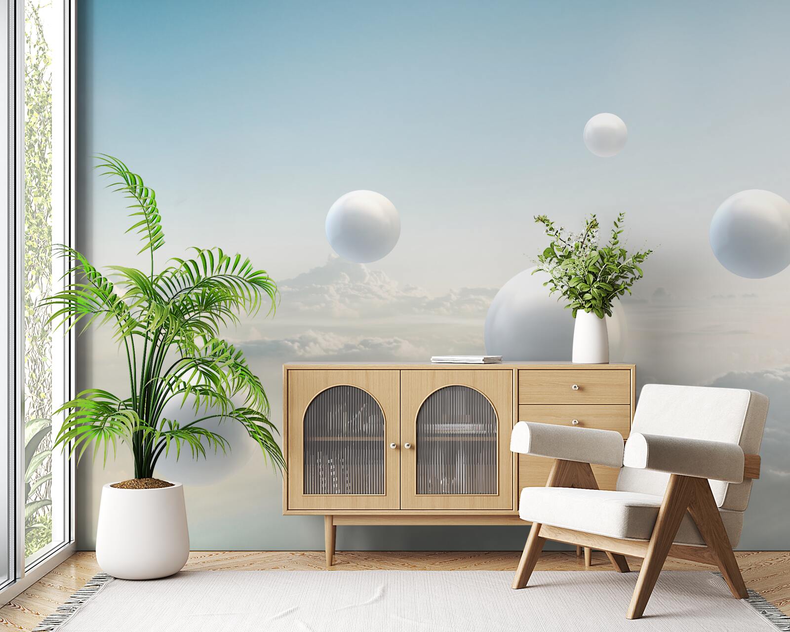 Фотошпалери білі кулі, що пливуть у небі