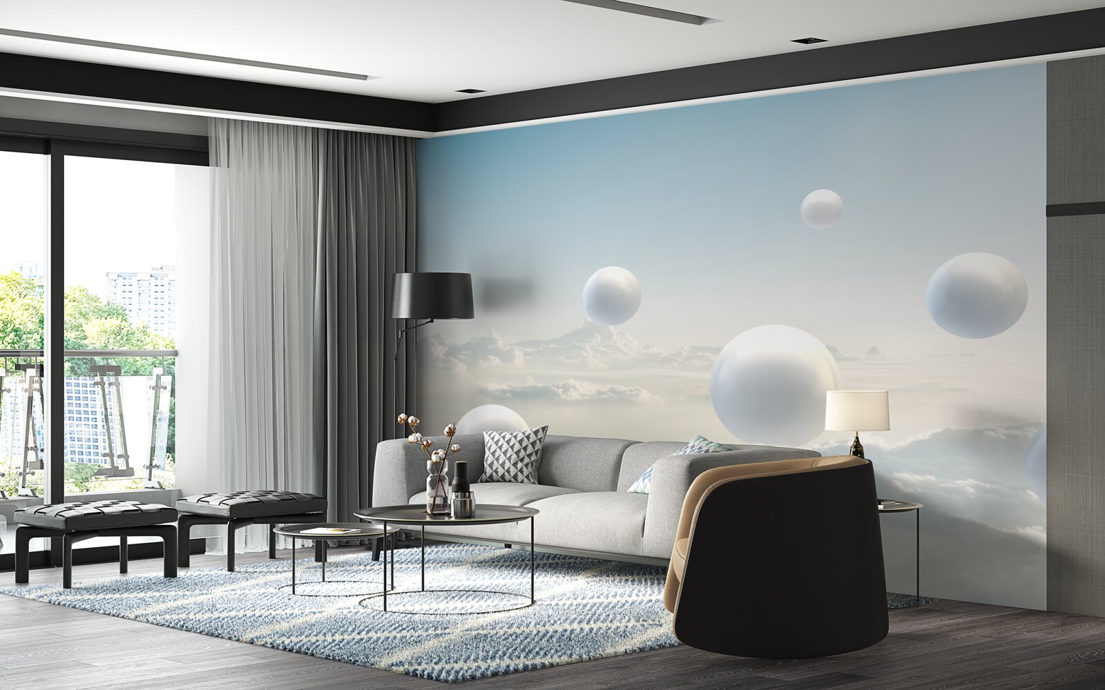 Фотошпалери білі кулі, що пливуть у небі