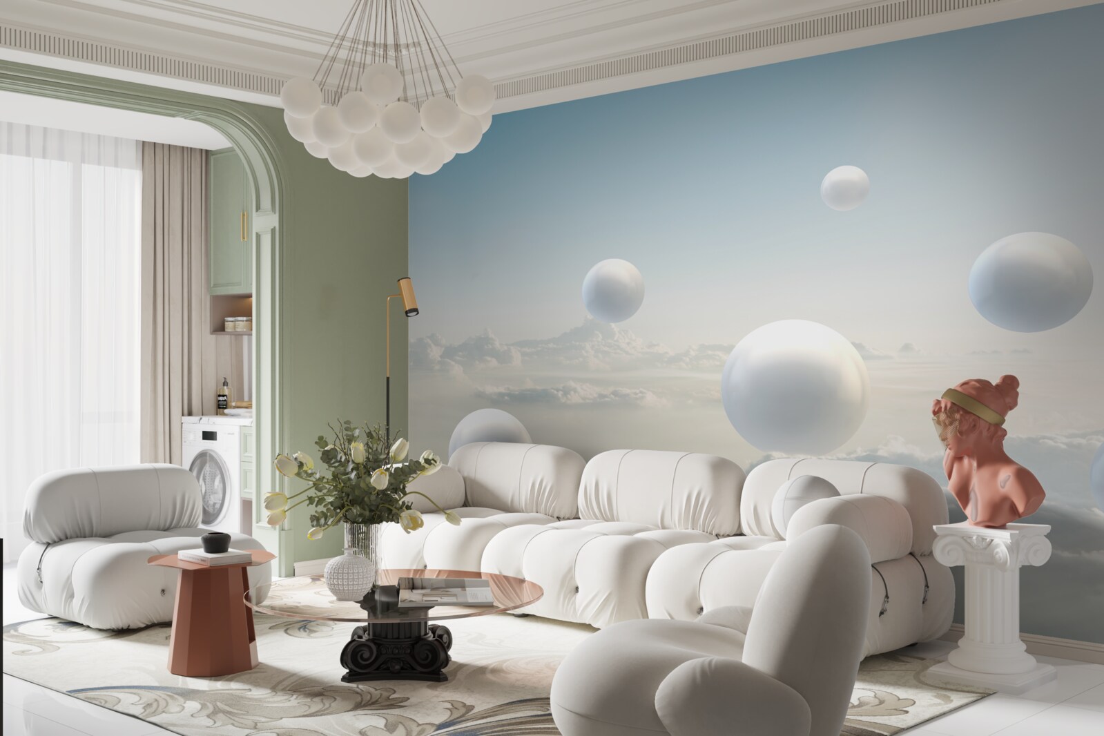 Фотошпалери білі кулі, що пливуть у небі