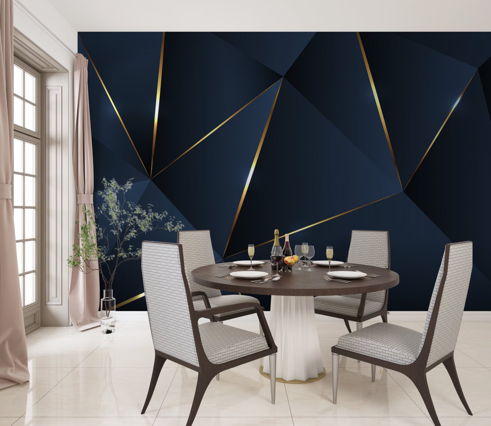 Фотошпалери трикутники темно-сині з золотими краями