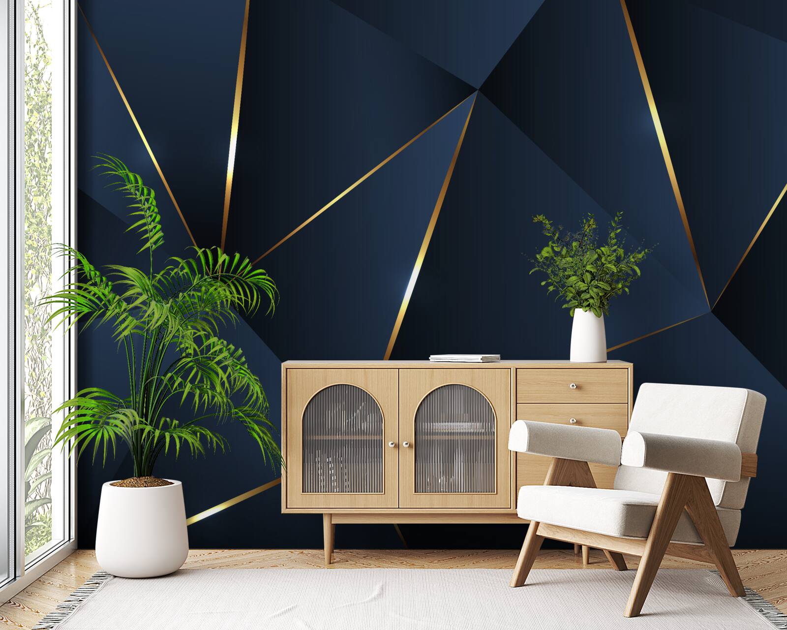 Фотошпалери трикутники темно-сині з золотими краями