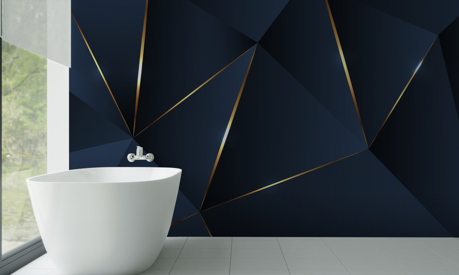 Фотошпалери трикутники темно-сині з золотими краями