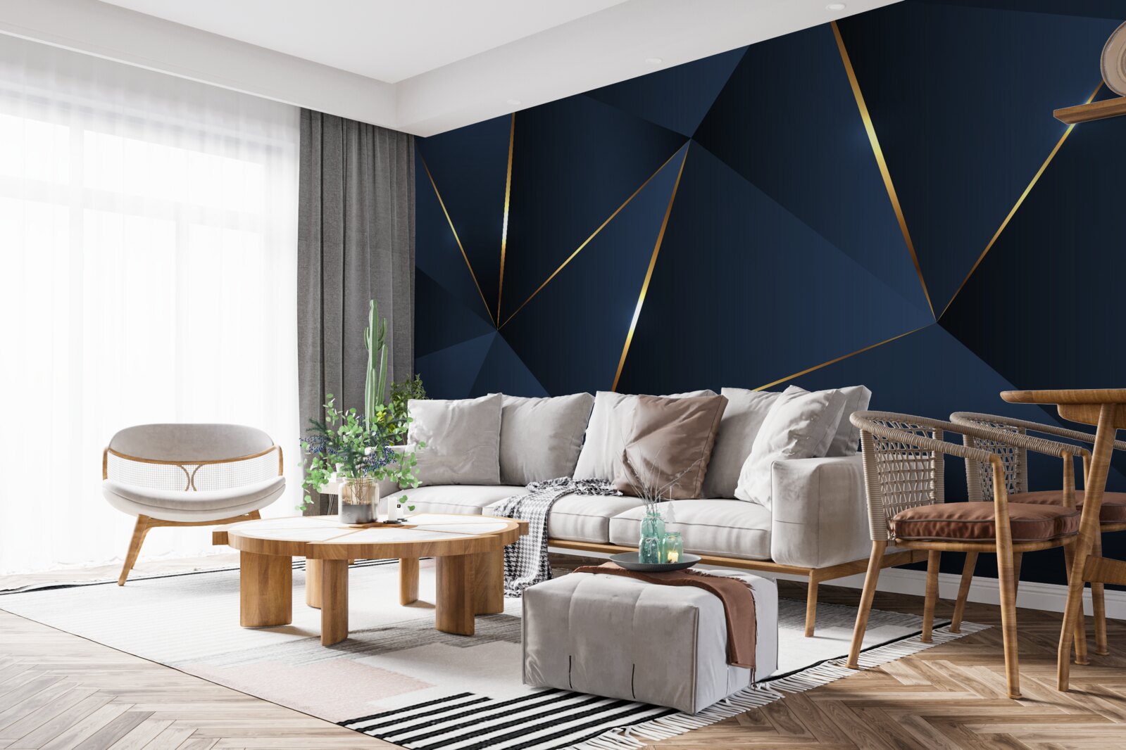 Фотошпалери трикутники темно-сині з золотими краями