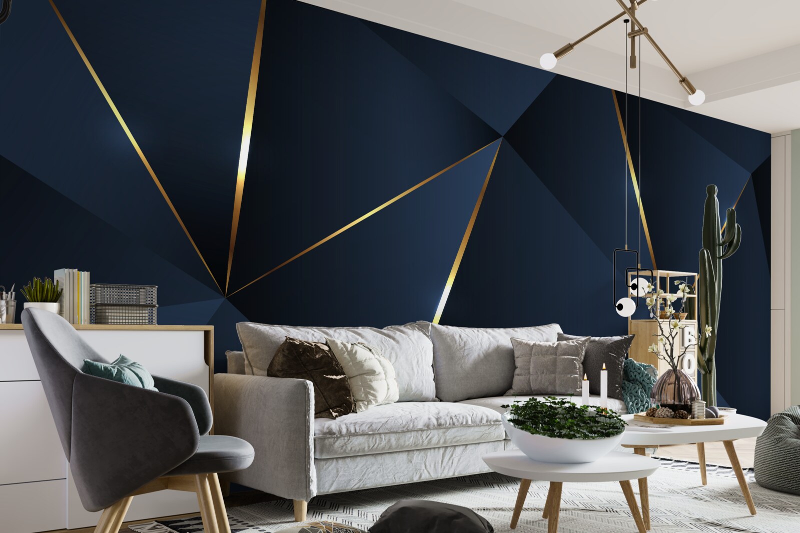 Фотошпалери трикутники темно-сині з золотими краями