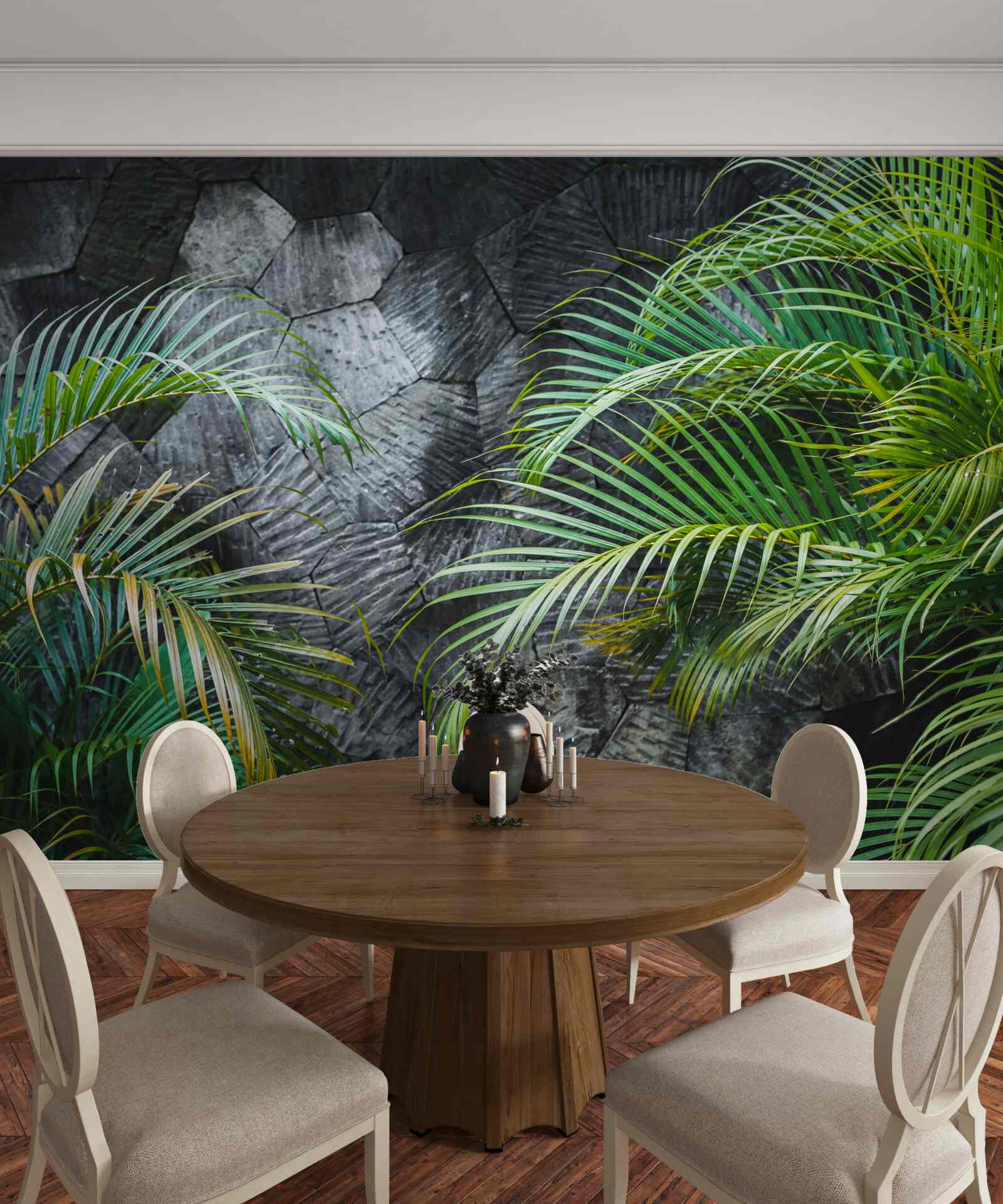 Фотошпалери папороть відходить у туманну ніч