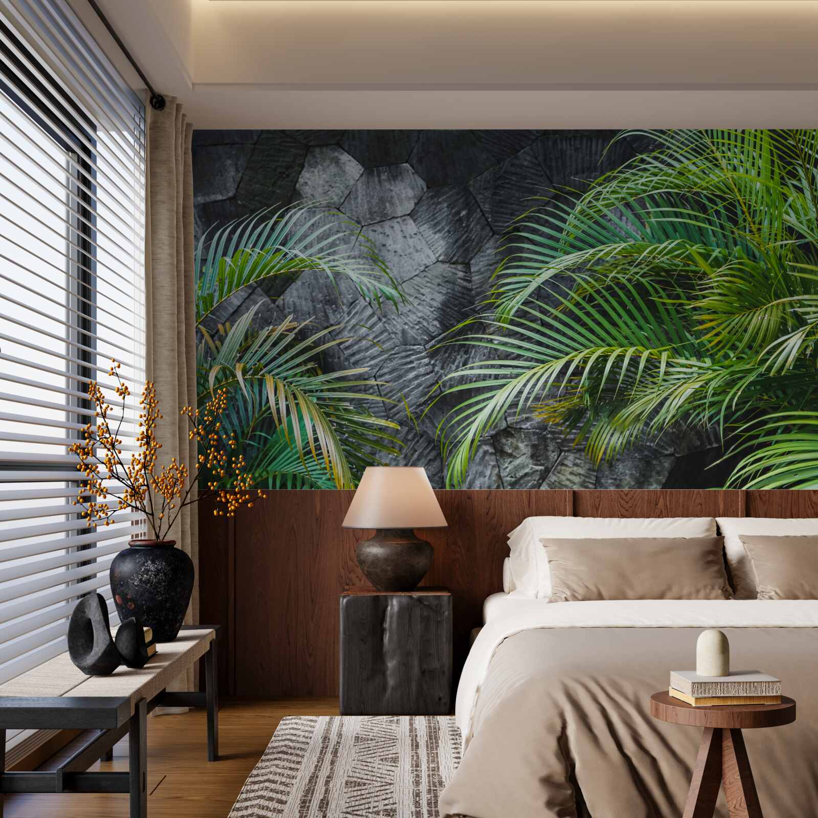 Фотошпалери папороть відходить у туманну ніч