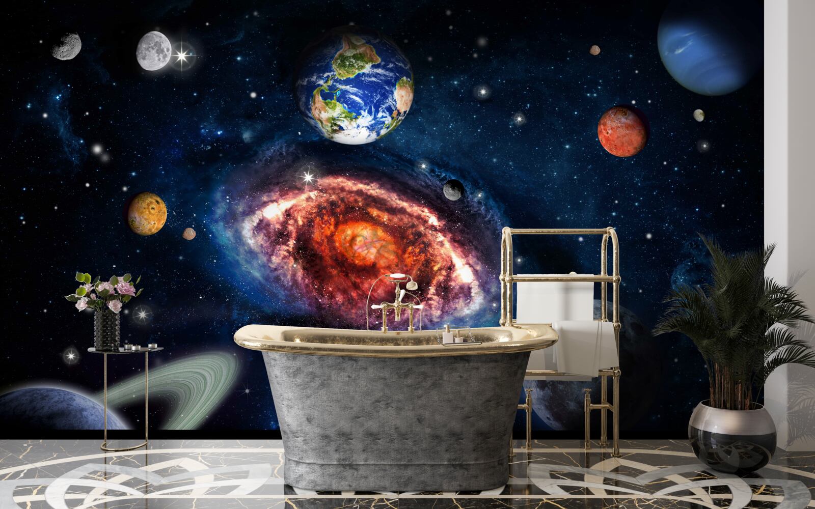 Фотошпалери галактика слугує обертовим полем для космічних об'єктів