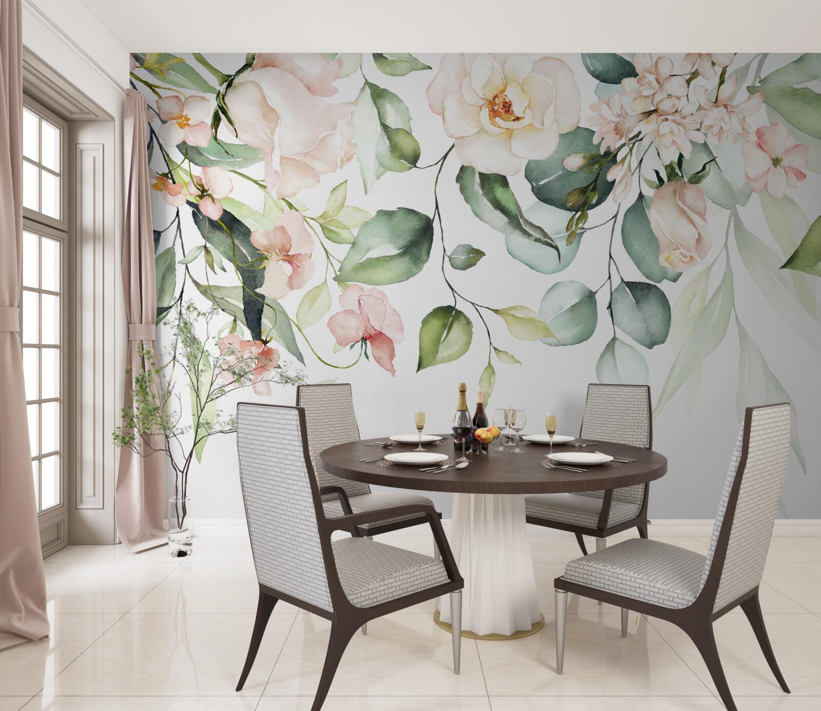 Фотошпалери тропічні квіти з листям зелених відтінків