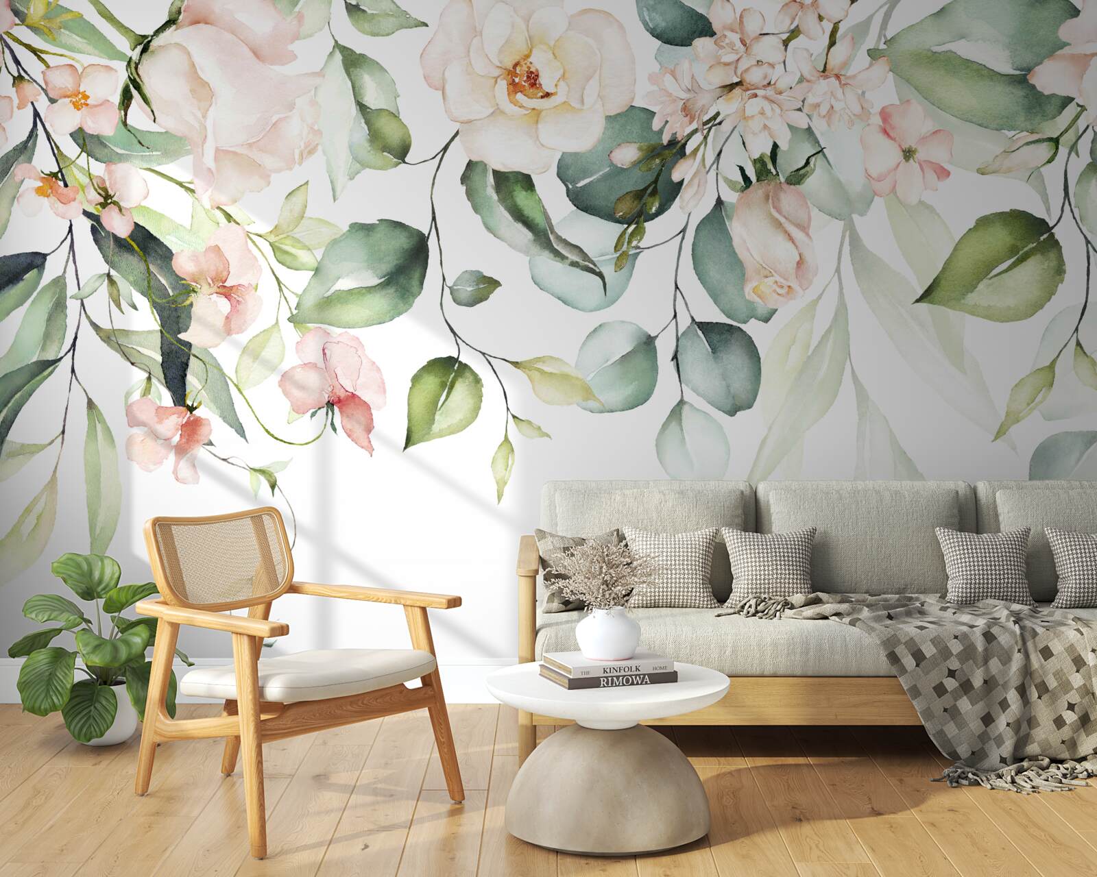 Фотошпалери тропічні квіти з листям зелених відтінків