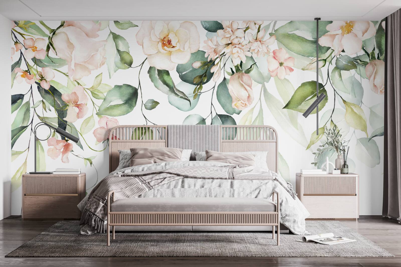 Фотошпалери тропічні квіти з листям зелених відтінків