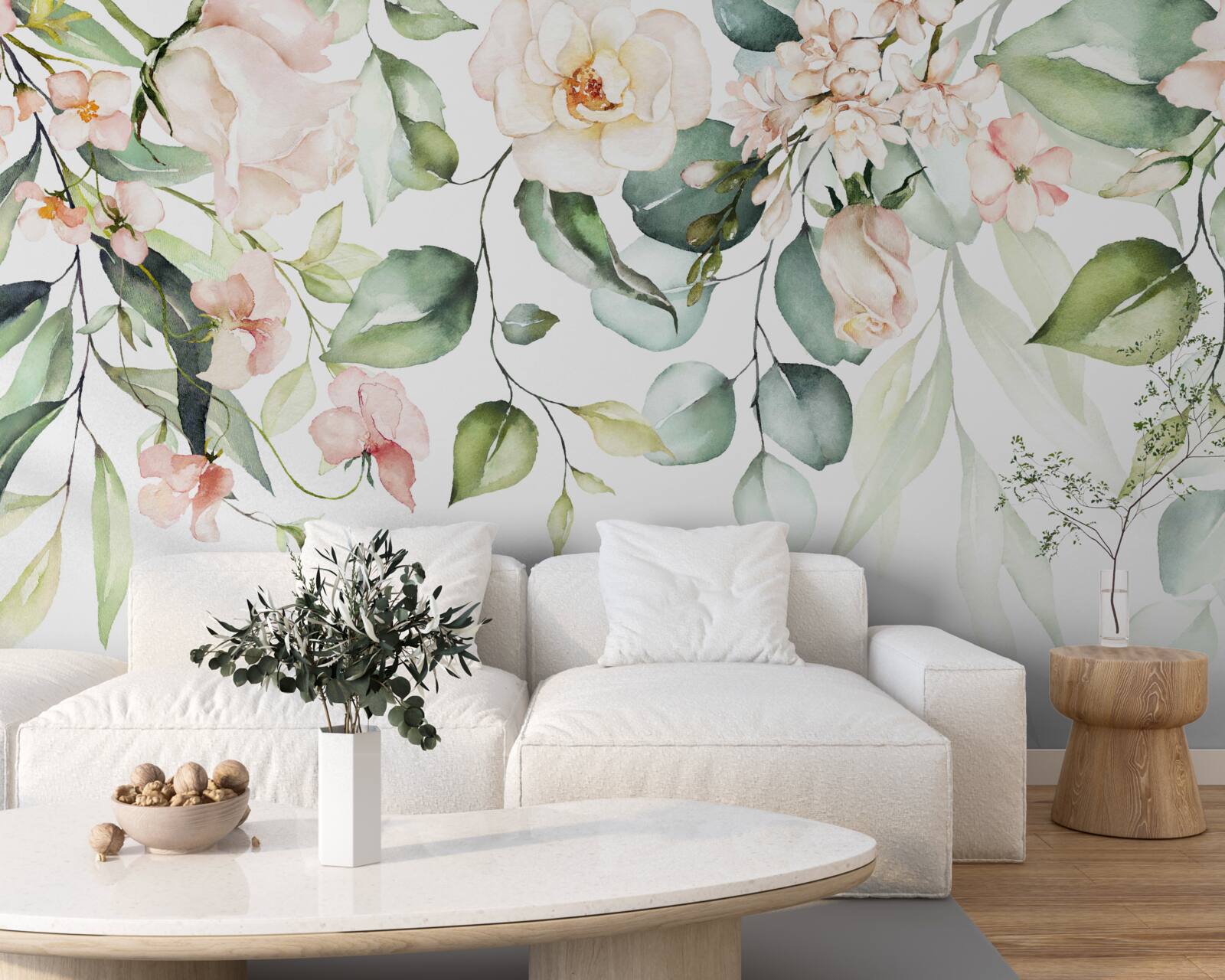 Фотошпалери тропічні квіти з листям зелених відтінків