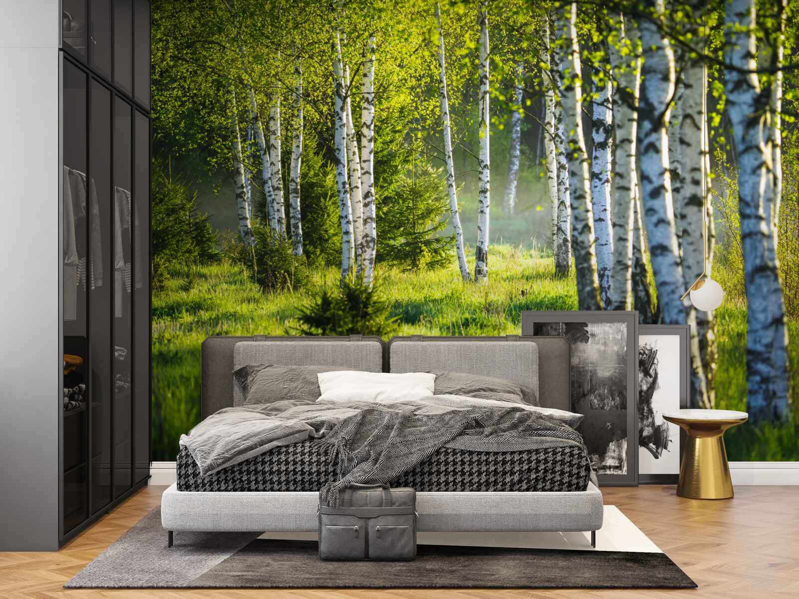 Фотошпалери Луки, прикрашені величними березами, пофарбовані в яскраво-зелений колір