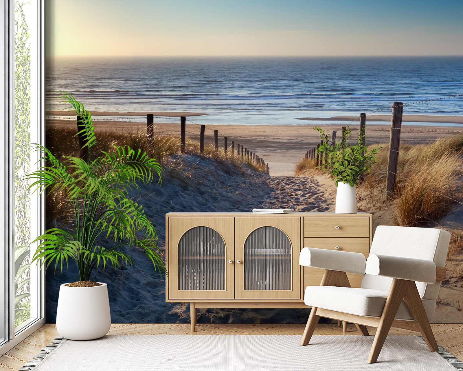 Фотошпалери спокійний океан і пляж з дрібним піском