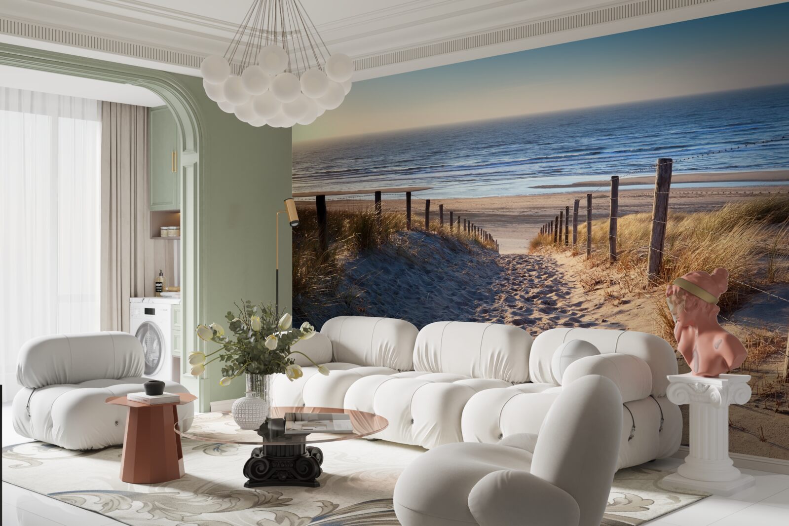 Фотошпалери спокійний океан і пляж з дрібним піском