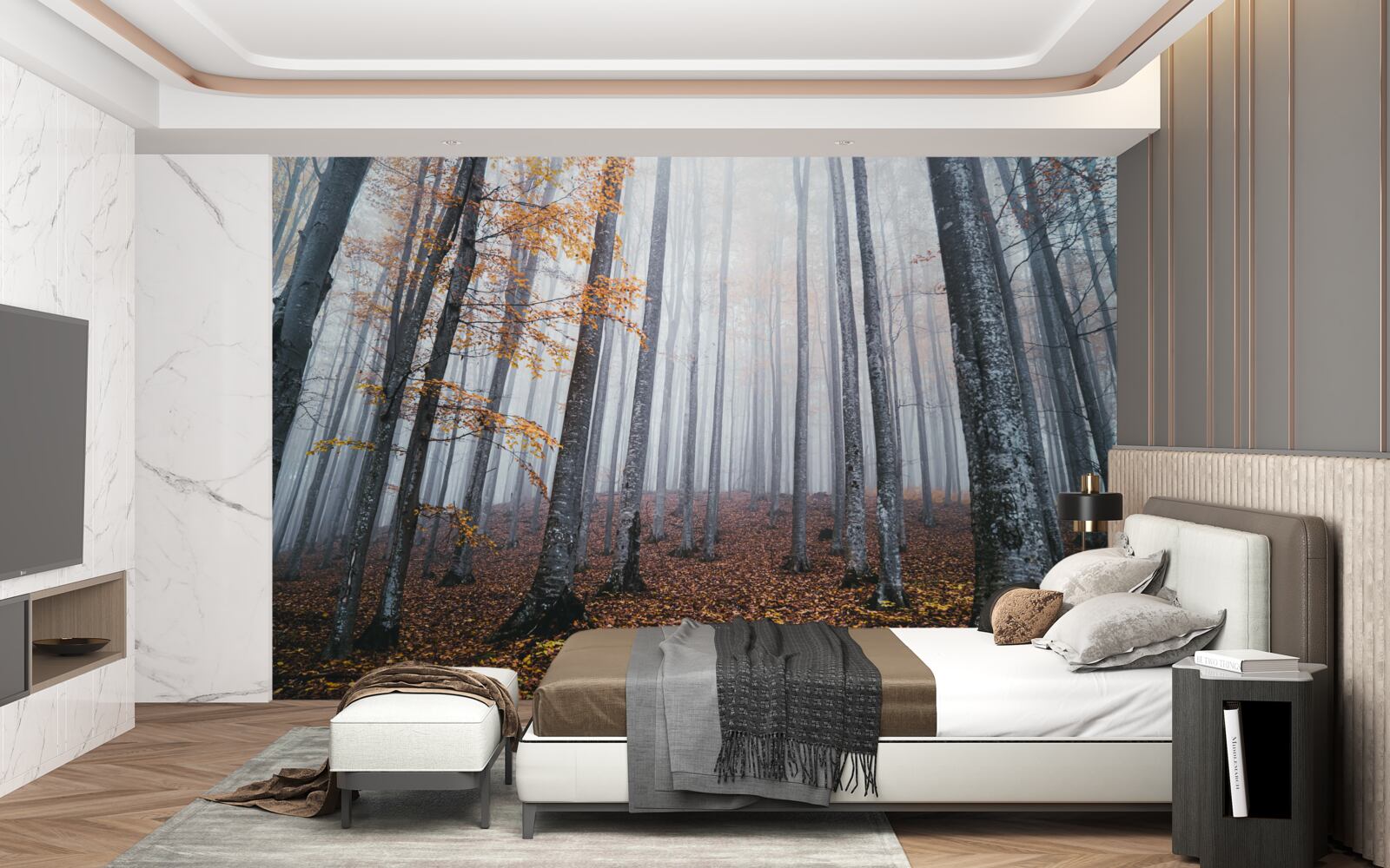 Фотошпалери туман у витонченому осінньому лісі